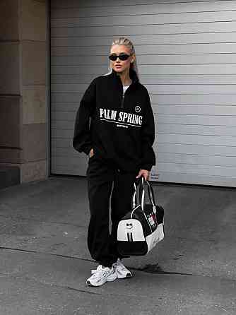 Жіночий теплий прогулянковий костюм-двійка в спортивному стилі тринитка на флісі Чорний, 46/48 Одеса