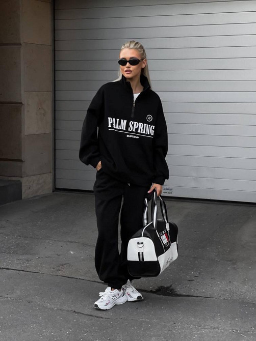 Жіночий теплий прогулянковий костюм-двійка в спортивному стилі тринитка на флісі Чорний, 46/48 Одеса - фото 1