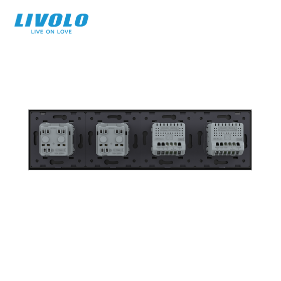 LIVOLO Сенсорний вимикач 2 сенсора (1-1) 2 розетки Livolo чорний скло (VL-C701/C701/C7C2EU-12) Коломия