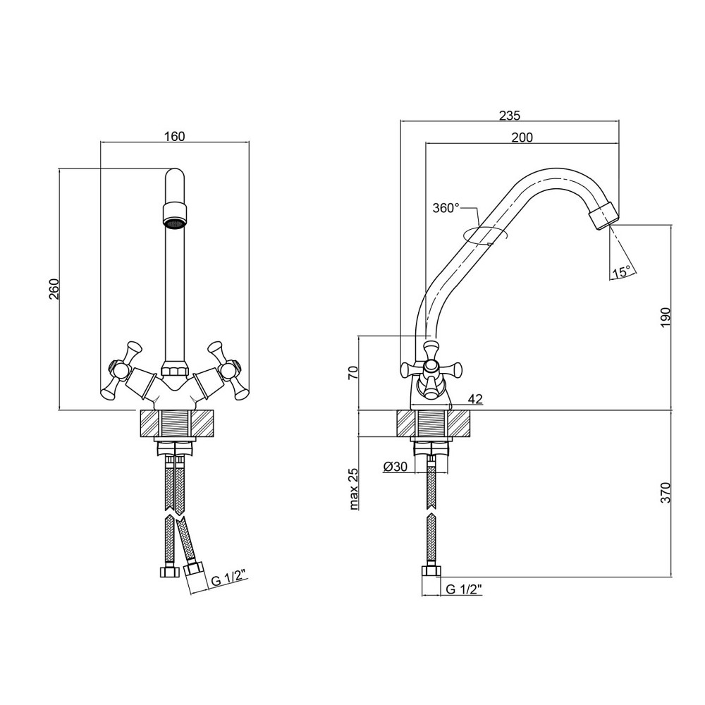 Смеситель для кухни Lidz Lamb 271F двухвентильный LDLAM271FCRM21889 Chrome Киев - изображение 2