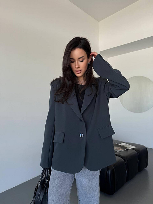 Жіночий класичний оверсайз піджак на підкладці костюмка Графіт, 42/44 Одеса - фото 4