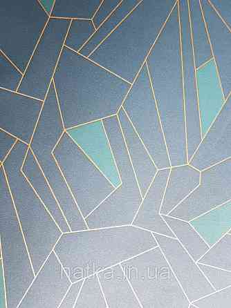 Шпалери вінілові на флізелін AS creation New-life геометрія абстракція смуги золотом фігури сині бірюзові Київ