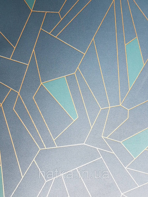 Шпалери вінілові на флізелін AS creation New-life геометрія абстракція смуги золотом фігури сині бірюзові Київ - фото 3