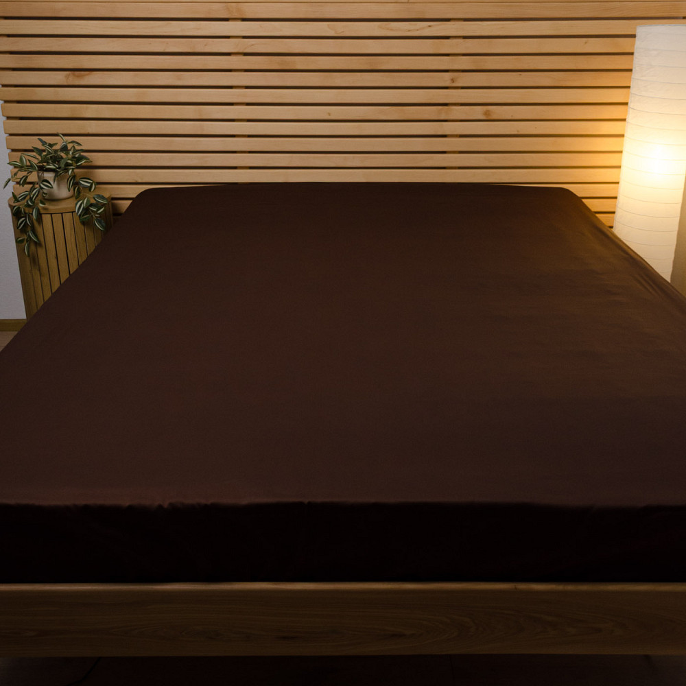 Простынь на резинке двуспальная сатин 100% хлопок 180х200х30см 125г/м2 (Шоколад) Сумы - изображение 1