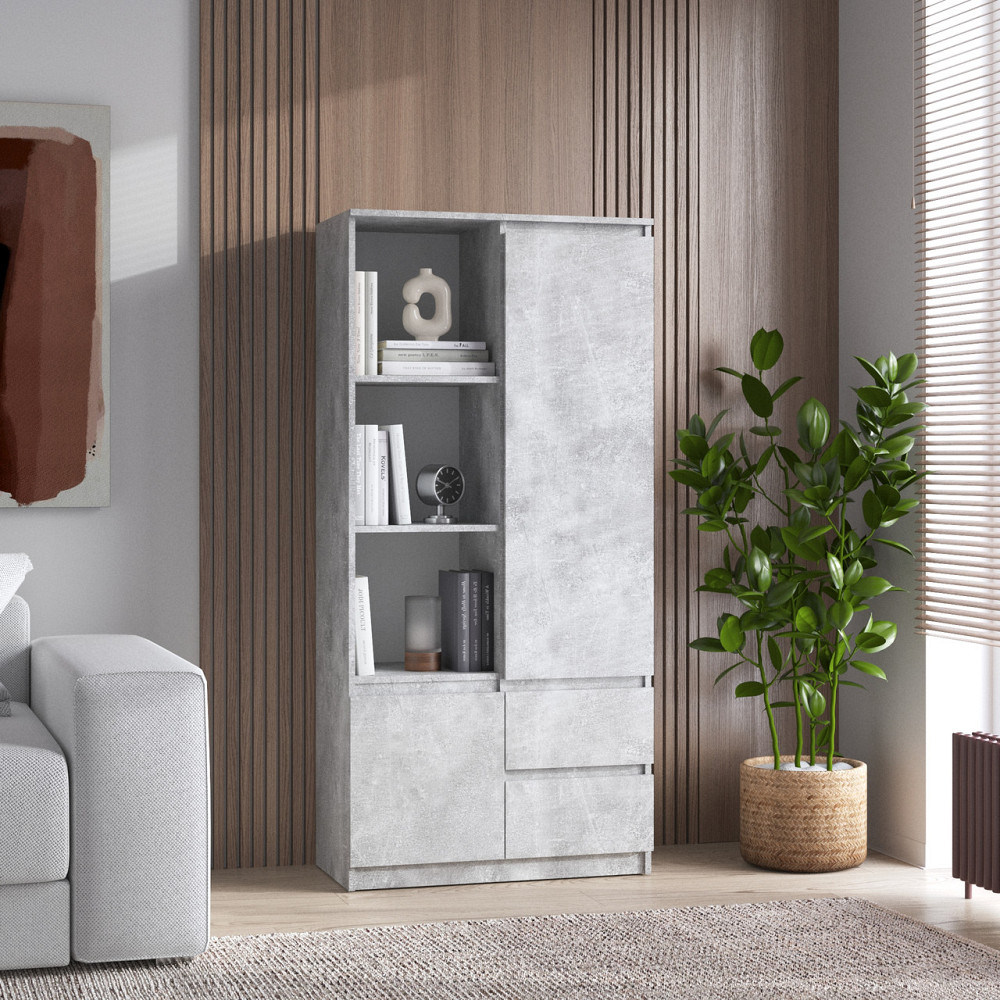 Шафа для книг VAYS R-26 Бетон, пенал з полицями та шухлядами, ЛДСП, 80×40×170 см - для дому, офісу, вітальні Львів - фото 1