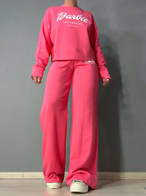 Костюм женский Quzen 485-485 Barbie оверсайз свитшот и брюки палаццо розовый, розовый, M Киев - изображение 7