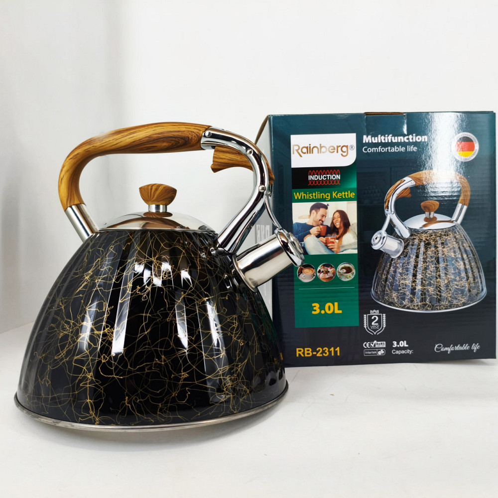 Чайник со свистком с тяжелым дном, Современный чайник со свистком для газовой плиты 3 л литра BK-96 Львов - изображение 2