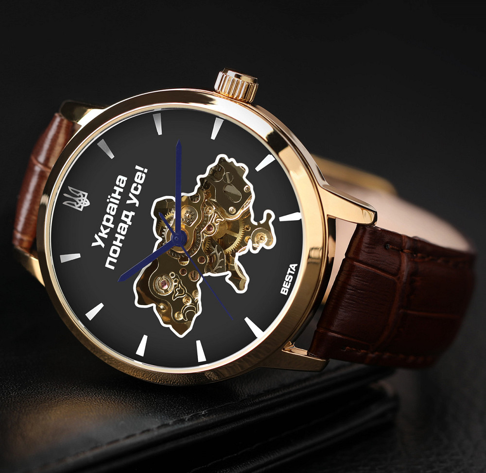 Часы мужские механические Besta Skeleton Gold Black Metal (2 ремешка) Киев - изображение 5