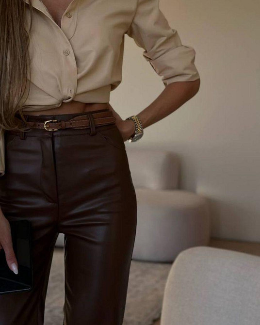 Женские базовые прямые брюки из эко кожи Шоколад, 42/44 Одесса - изображение 5