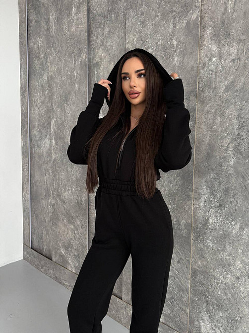 Женский теплый повседневный комбинезон с капюшоном трехнить на флисе Одесса - изображение 9