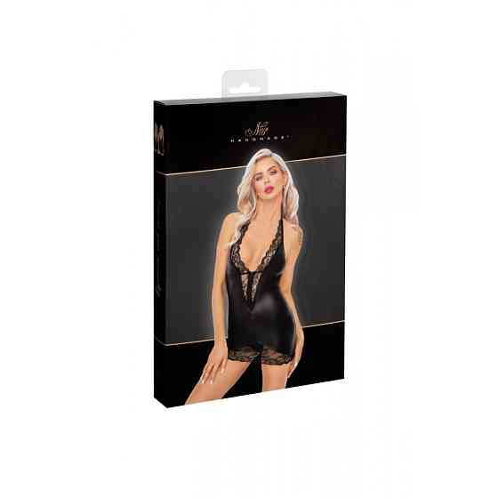 Виниловое мини-платье L F283 Noir Handmade, с кружевом, черное Sex Aura Киев