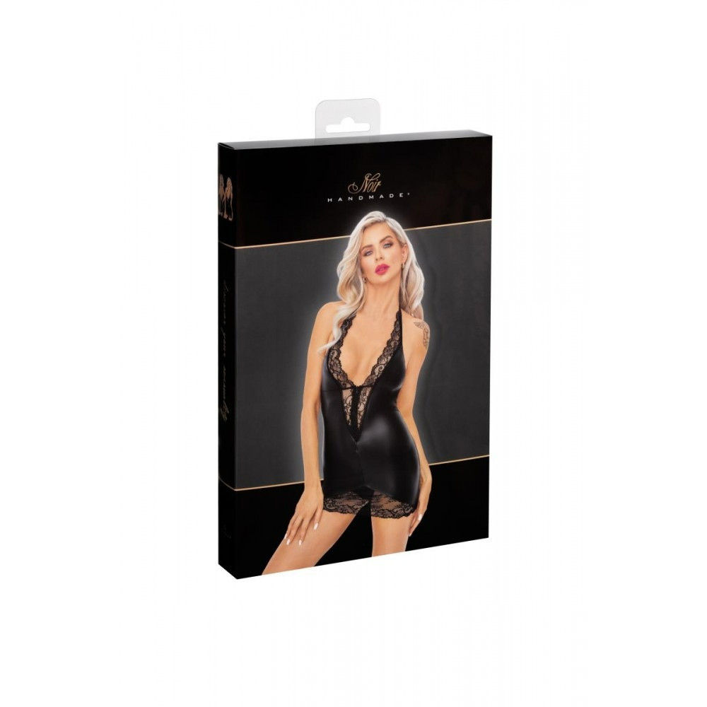 Виниловое мини-платье L F283 Noir Handmade, с кружевом, черное Sex Aura Киев - изображение 6