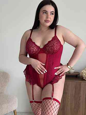 Мереживне сексуальне жіноче боді plus size з панчохами великих розмірів прозоре на бретельках із кісточками червоне Одеса