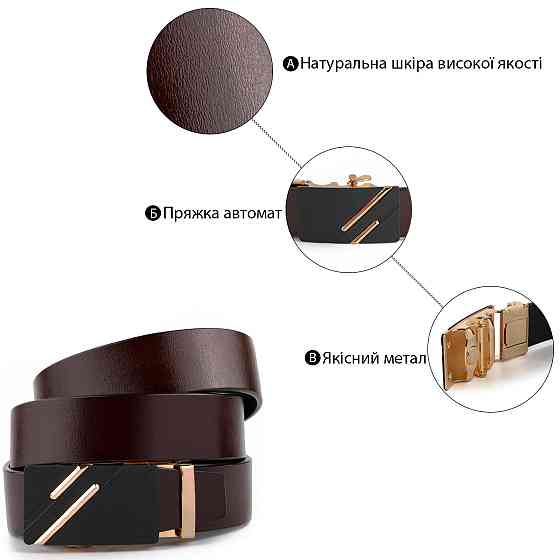 Ремінь чоловічий з золотистою пряжкою і чорною вставкою Коричневий (Vintage) Київ