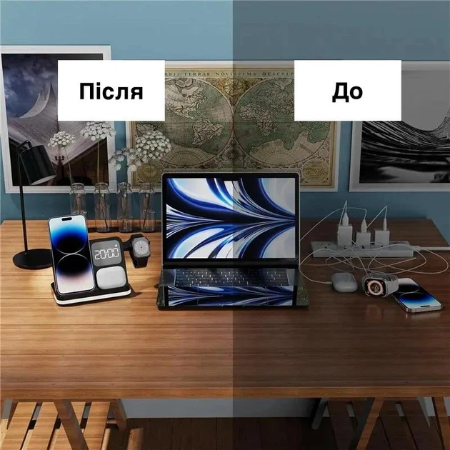 Магнітна зарядна док-станція СтенД 4в1 B22-APB-20W Lightning для телефона годинника та навушників Чорний Вінниця - фото 3