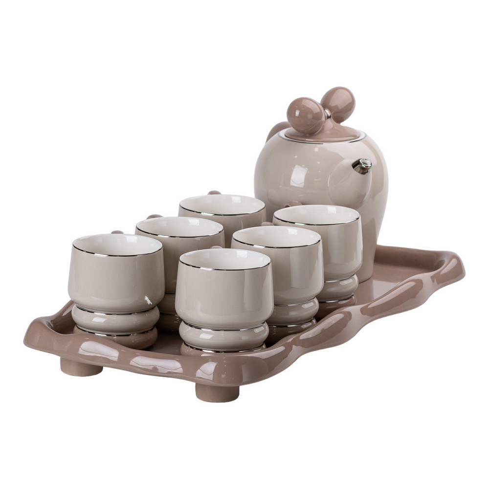 Чайний сервіз на 6 персон з фарфоровою підставкою, сірий Київ - фото 4