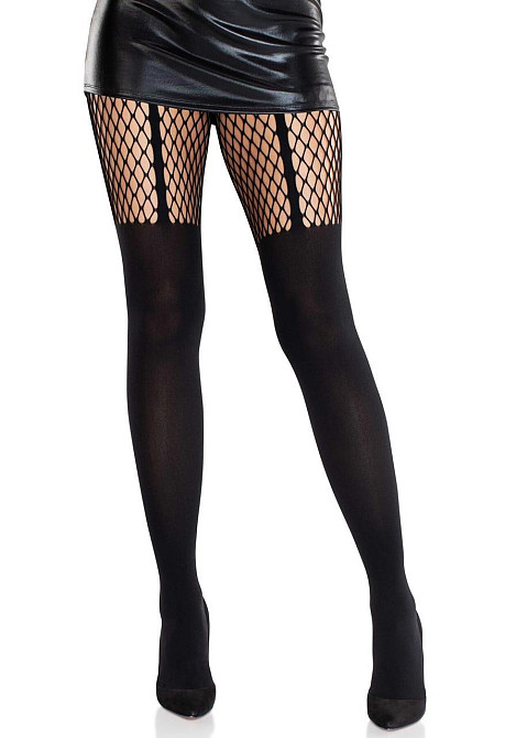 Колготки Leg Avenue Garter Illusion Tights with Net Detail One Size Black Sex Aura Київ - фото 1
