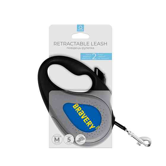 Повідець-рулетка для собак WAUDOG R-leash, малюнок "Сдрібність", M, до 25 кг, 5 м, світловідбивна стрічка чорний Вінниця