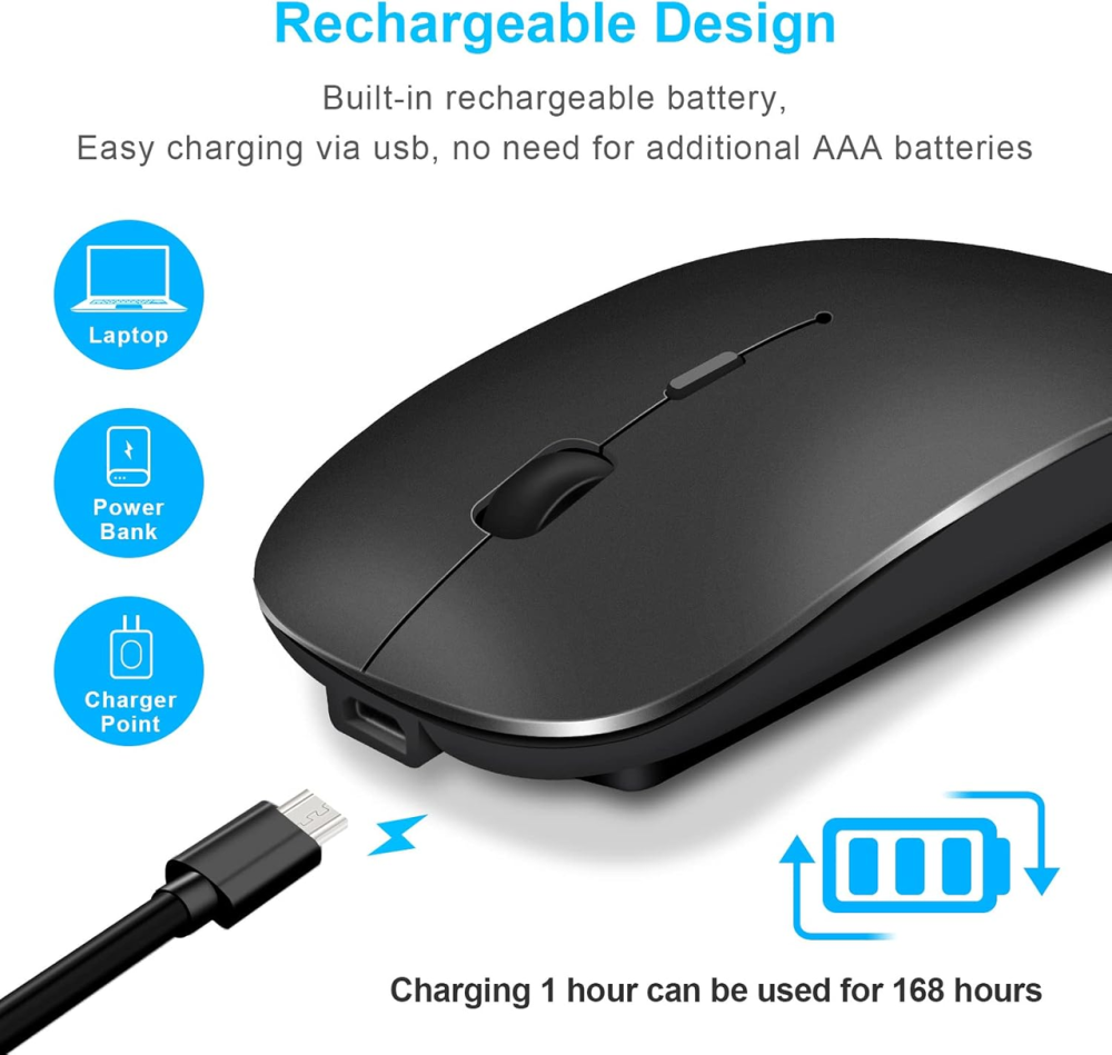 Бездротова мишка LEAPEST Dual Mode Black — преміум миш Bluetooth 5.1 + 2.4 ГГц з адаптером Type-C для MacBook, iPad та ПК Київ - фото 8
