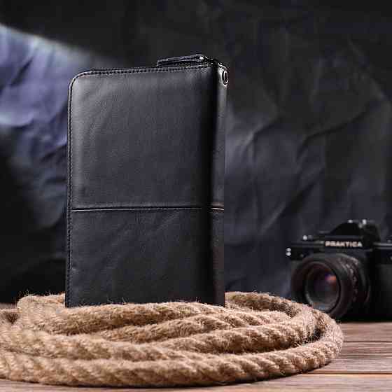 Оригинальный мужской клатч из натуральной гладкой кожи 21292 Vintage Черный Киев