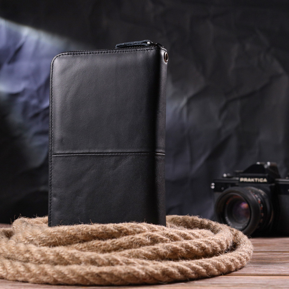 Оригінальний чоловічий клатч з натуральної гладкої шкіри 21292 Vintage Чорний Київ - фото 2