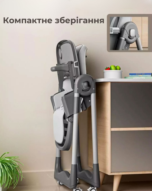 Детский стульчик для кормления с подставкой для ножек стул с регулируемой спинкой и столешницей серо-черный Киев - изображение 7