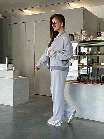 Женский костюм оверсайз с широкими брюками из двунитки Серый 54/56 Харьков