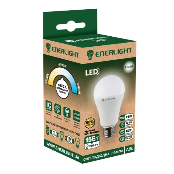Лампа A60 15W E27 4100К 175-250V LED Enerlight Житомир - изображение 3