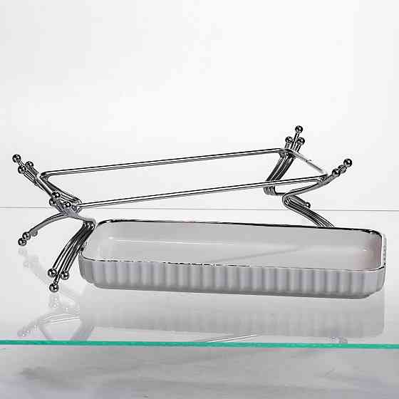 Порцелянове блюдо для сервірування на металевій підставці 37×18×5 (см) блюдо для подачі закусок Білий зі сріблом LB-1566S Київ