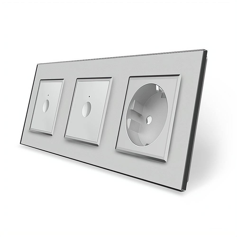 LIVOLO Сенсорний прохідний/перехресний вимикач Sense 2 сенсора (1-1) 1 розетка Livolo сірий скл Коломия - фото 8