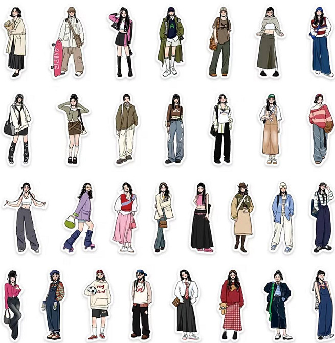 Набор виниловых стикеров с иллюстрированными девушками, 65 шт, 3–5 см Киев - изображение 2