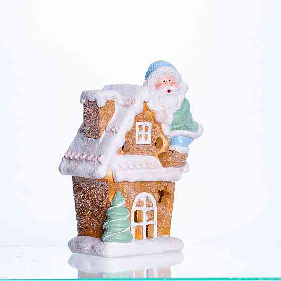 Новогодняя декоративная фигурка с подсветкой 14×9×20 см Новогодний декор Домик из Сантой из фарфора CR-6-6 Киев