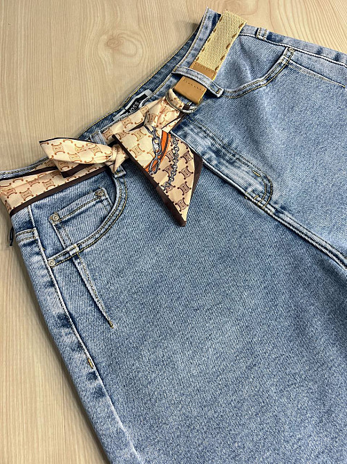 Шорти жіночі джинсові Moss 513 бермуди з високою посадкою і поясом-хусткою блакитні, блакитний, З2, 32, 86 см, 122 см Київ - фото 9