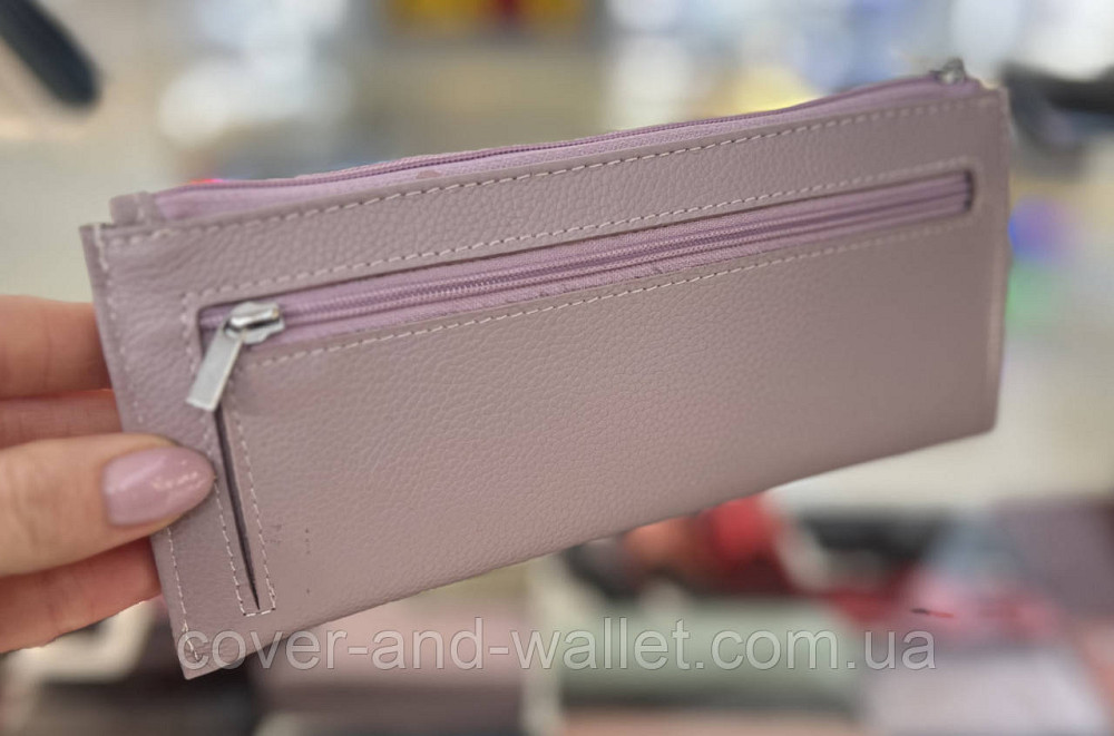 Світло-рожевий тонкий жіночий гаманець із натуральної шкіри на змійці ST 025 (dark pink) Київ - фото 12