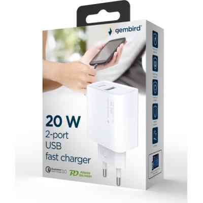 Зарядний пристрій Gembird USB-A + Type-C (PD20W + QC3.0 18W) white (TA-UC-PDQC20-01-W) Вінниця