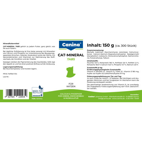 Витаминно-минеральный комплекс Canina Cat-Mineral Tabs для кошек 150 г 300 табл. Киев - изображение 2