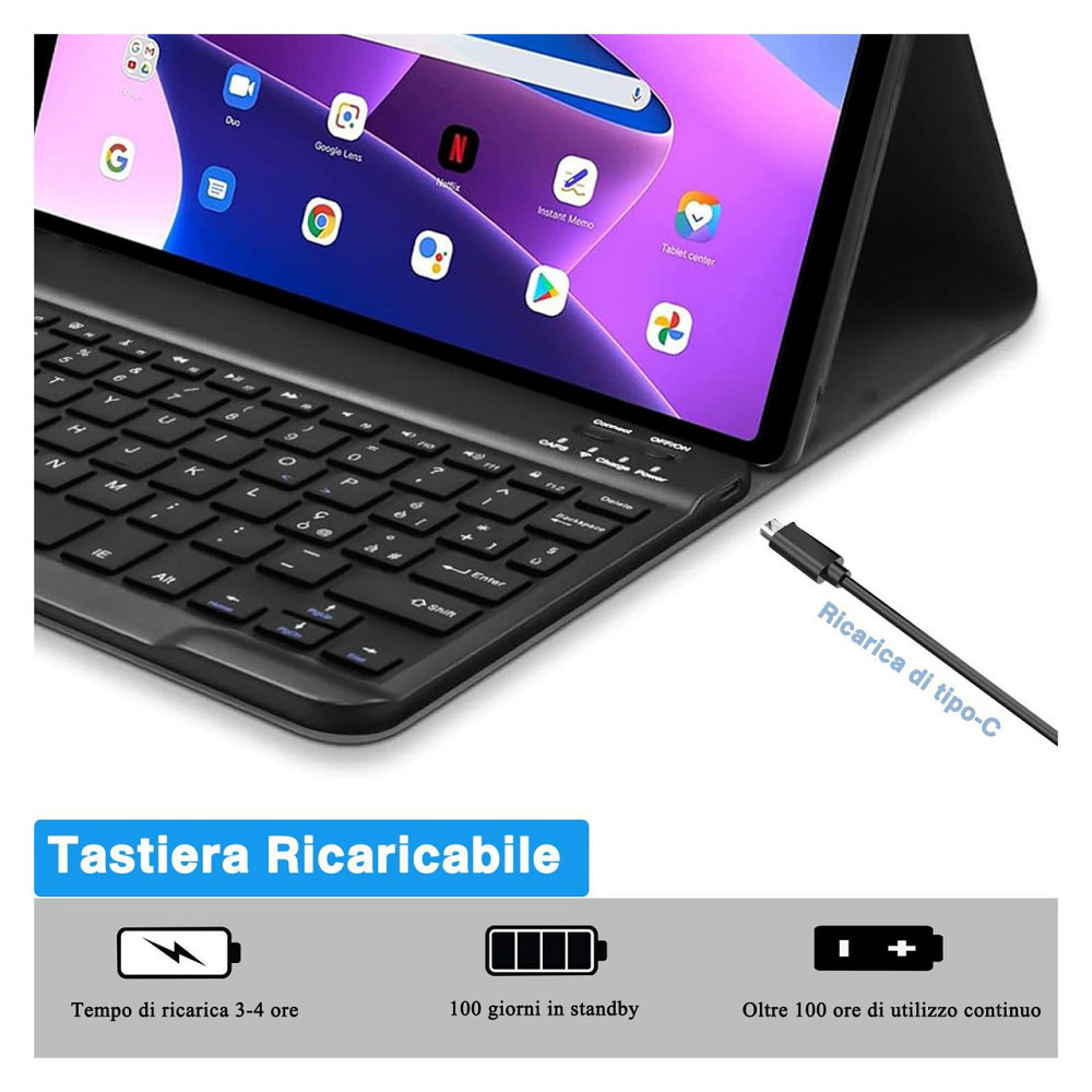 Клавиатурный чехол для Lenovo Tab M10 Plus (3rd Gen) Черный Bluetooth QWERTY съемная клавиатура 10.6