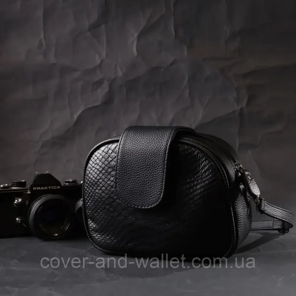 Жіноча шкіряна сумка із тисненням під змію чорного цета Київ - фото 2