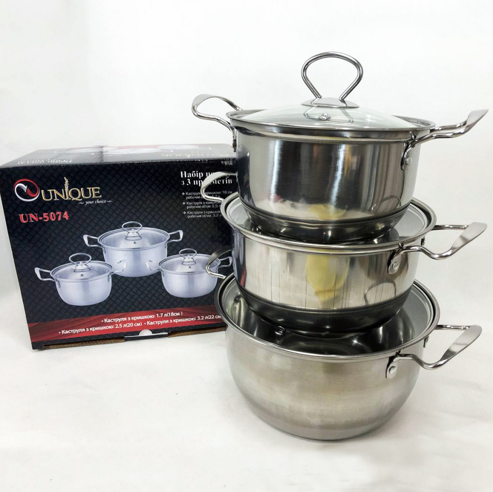 Набори каструль UNIQUE UN-5074, Каструля стильний дизайн, Каструля з EW-929 нержавіючої сталі Київ - фото 1