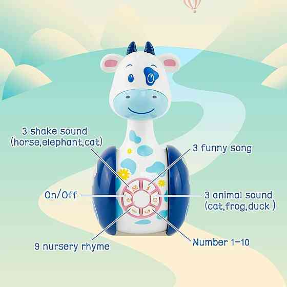 Іграшка музична інтерактивна Auptiouet мод.1 синя навчальна корова з музикою підсвічуванням розвивальна для дітей 1-4 роки Київ