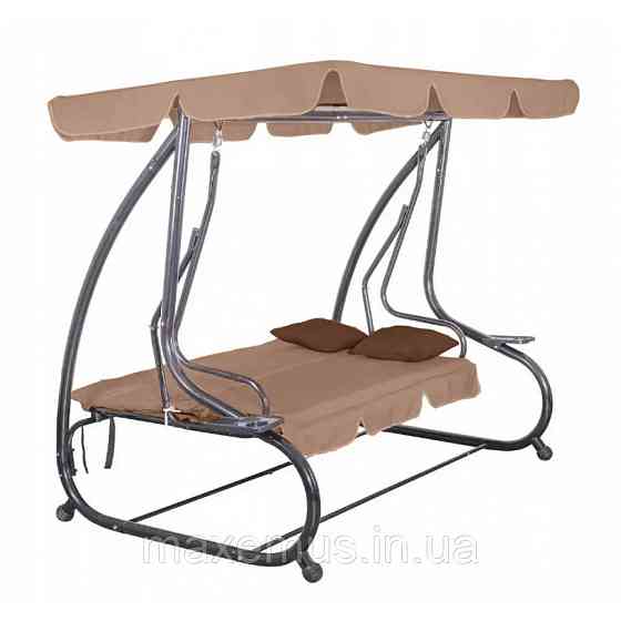Садовые качели для дачи и дома трехместные уличные качели с навесом Bonro BW-002 дачные качели коричневые Мостиська