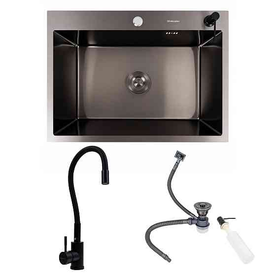 VALESO КОМПЛЕКТ Valeso Handmade мийка 70*50 PVD чорна (3,0/0,8) + NES-ZZ45 змішувач гнучкий Киев