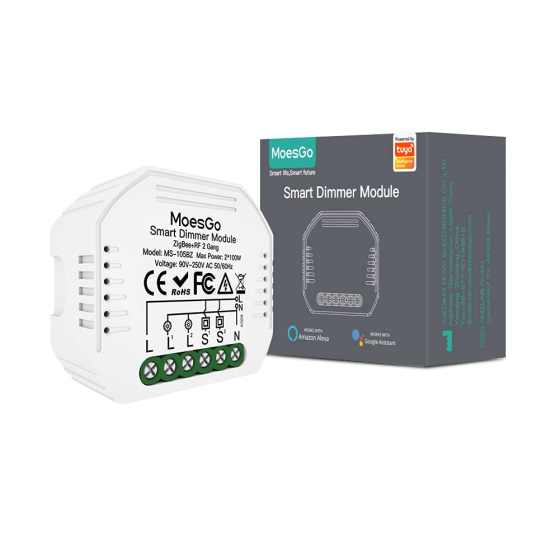 Двухканальный умный Zigbee диммер-модуль MoesGo на 2 кнопки, выключатель света с регулировкой яркости для Tuya Smart Life Киев