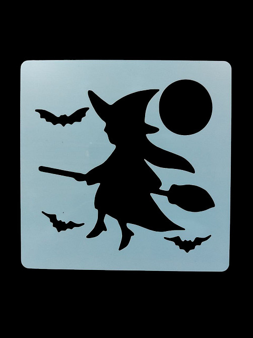 Трафарет на Хелловін Відьма на мітлі 13 на 13 см сірий Київ - фото 1