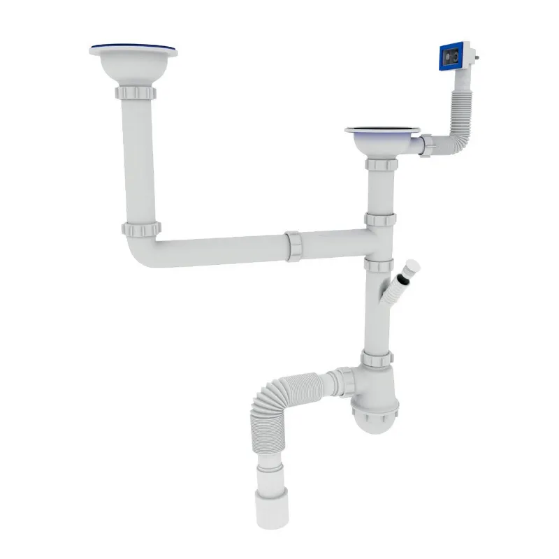 Сифон для кухні Zerix SK-03-A 3 1/2"x40 з двома різьбовими випусками та відводом для пральної машини Харків - фото 1