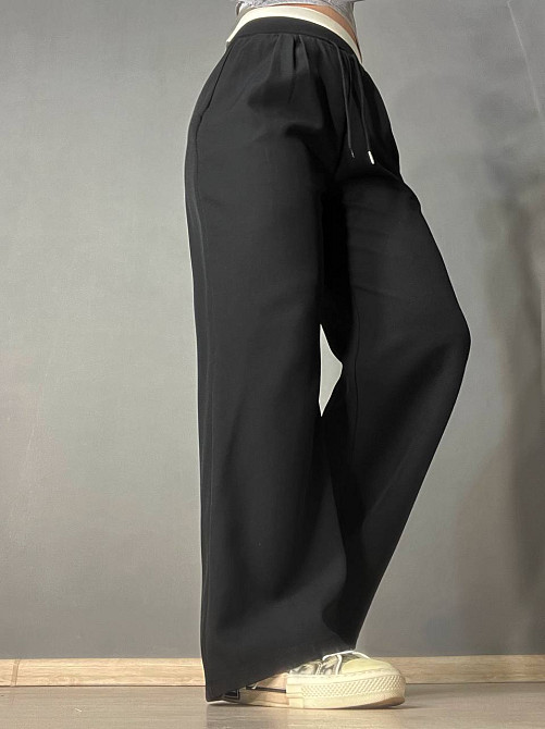 Брюки женские A-N 25110 палаццо широкие высокая талия на резинке со шнурком черные, черный, L Киев - изображение 17