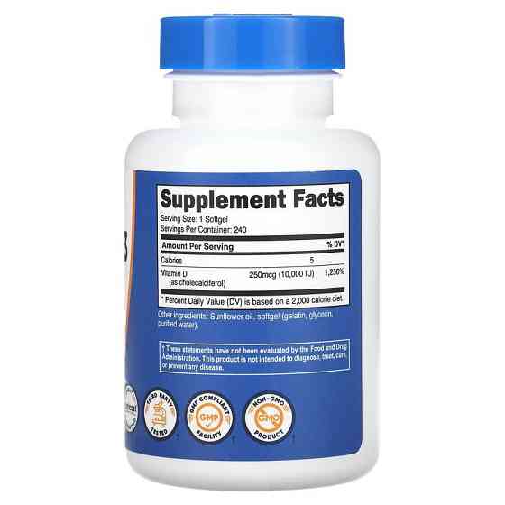 Витамин D3 Nutricost Vitamin D3 10,000 IU 240 Softgels Луцк