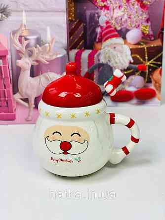 Кухоль з кришкою і ложкою керамічний новорічний Olens "Кенді-Санта" 400 мл 102-1062 Київ