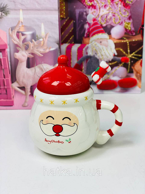 Кухоль з кришкою і ложкою керамічний новорічний Olens "Кенді-Санта" 400 мл 102-1062 Київ - фото 5
