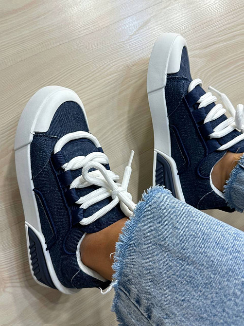 Кеди жіночі Violeta 143-46 джинсові на шнурівці з білою підошвою сині, 37, 23 см Київ - фото 16